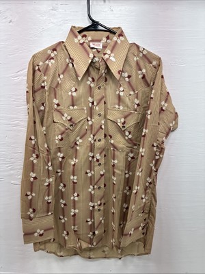 New Men s ELY Plains Tan Red Floral Long Sleeve Pearl Snap 15.5 Medium X-109