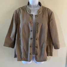 Vintage Roz & Ali Women's Tan Denim Jacket Size 2X No Pockets No Closure Ruffle