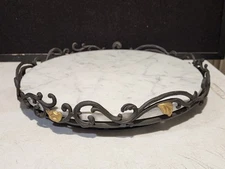 GG Gracious Goods Gold Leaf Collection 14.5" Metal Lazy Susan w/Marble Top