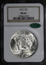 1923 (MS64 CAC) Peace Silver Dollar $1 NGC - Premium Quality For The Grade