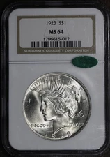 1923 (MS64 CAC) Peace Silver Dollar $1 NGC - Premium Quality For The Grade