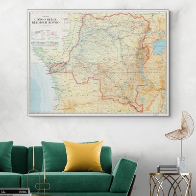 1951 Belgian Congo Map   Colonial Africa Borders, Geography & History Print
