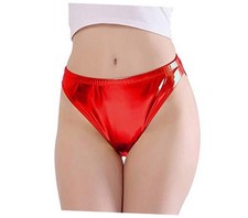 Women Shiny Metallic Panty Briefs High Cut Ballet Dance Underwear Small Red