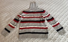 Boys Gray Striped Cotton Knit Turtleneck Pullover Sweater Long Sleeve Size 5-6