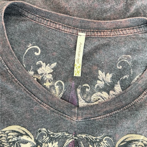American Age Top Blouse M Grey Long Burnout Sleeves Rhinestone Boho Festival Y2k - Picture 6 of 9