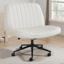 Criss Cross Chair with Wheels Wide Cross Legged Office Desk Vanity Chair Comf...