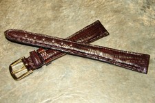 14mm 9/16"R Genuine Lizard Skin,Leather Watch Band Strap,Wine Brown,NOS