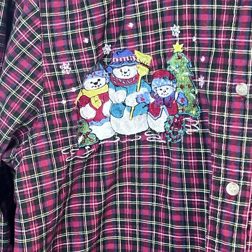 BOBBIE BROOKS Vintage Women’s Size Large Button Down Red Plaid Snowmen EUC - Picture 9 of 11