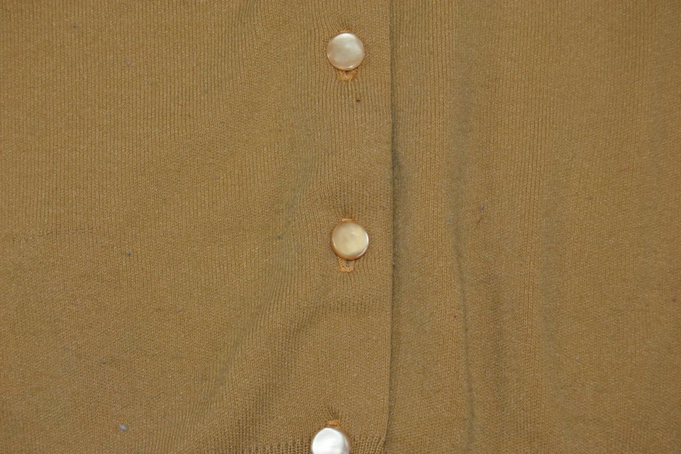 Vintage 50s Sweater Womens Small Gold Nylon Cardigan Ban Lon Mademoiselle - Image 3 of 4