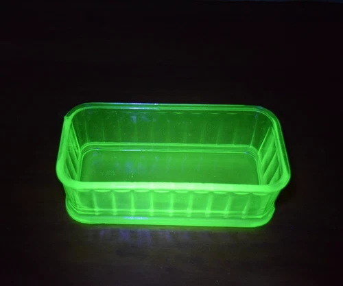 Vintage Uranium Green Depression Glass Kitchen Refrigerator Loaf Dish 8"×4" EUC