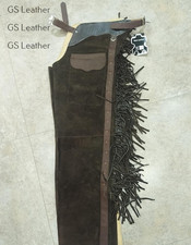 Vintage Western Suede Leather Fringe Rodeo  Bull Riding Chaps Equestrian Gear