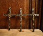 Three Antique French Religious bronze and ebony wood skull crucifix cross (D)