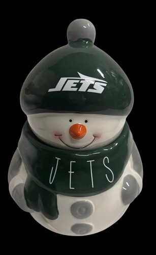 NFL New York Jets Snowman Cookie Jar Kitchen Canister The Memory Company 8.5” - Picture 8 of 9