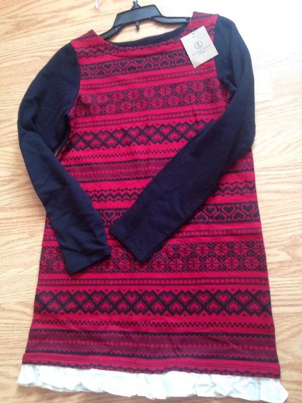 Lands End Girls Dress Black Red Heart Fairisle M 10-12 New