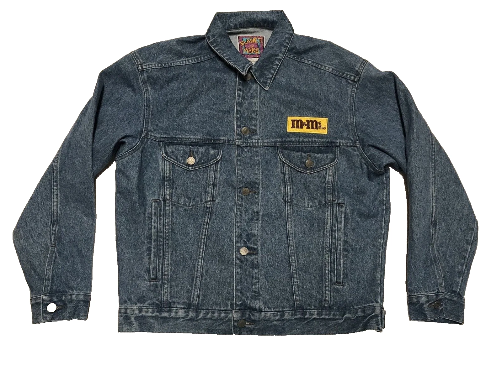 M&Ms Planet Mars Blue Denim Trucker Jean Jacket Mens Size Medium