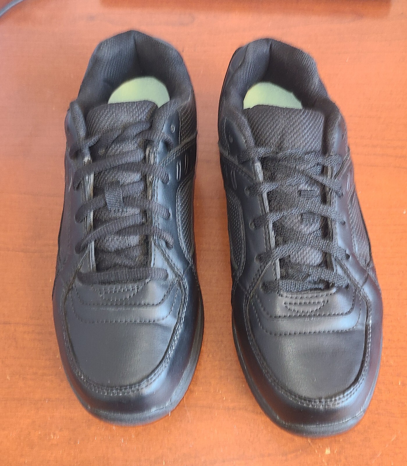 Men's Sz 7.5 Safe T Step Comfort Work Shoes Black Slip Resistant Wide Lace-Up.