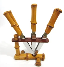 Rostfrei Solingen Tiki Bar Standing Fruit Knives Bamboo Handle MCM Cocktail 6 Pc