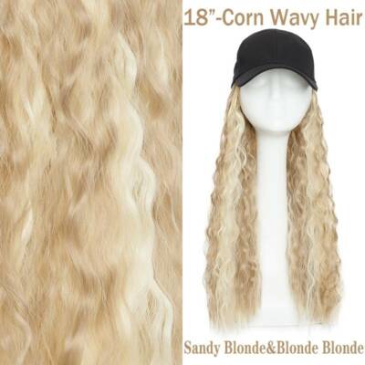 US Woman Straight Curly Wavy Hairpiece Baseball Hat Cap Hair Extensions as Human