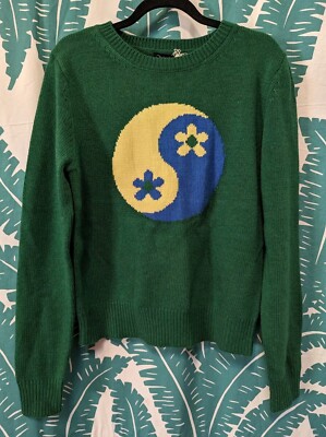 Ghanda S Jumper NWT sweater Knit Green Blue Yin Yang Flower