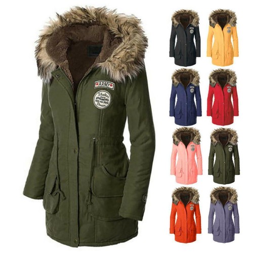 Winter Warm Women's Ladies Fur Collar Long Quilted Parka Coats Hooded