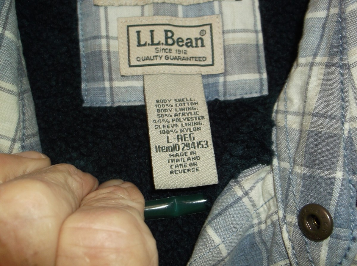 LL Bean Mens Shirtjack Shirt Size L-Reg Fleece Lined Plaid
