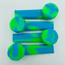 Silicone Smoking Pipe with Metal Bowl & Cap Lid | Blue/Green 10 pack 