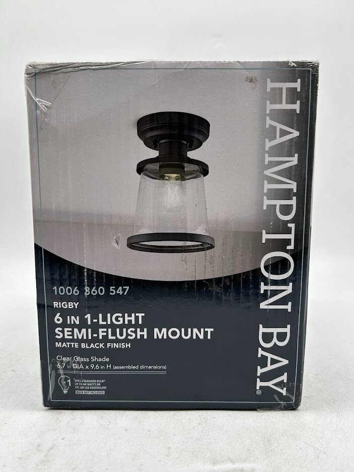 Hampton Bay Rigby 9.6 in. 1-Light Black Round Flush Mount Dimmable Ceiling Light