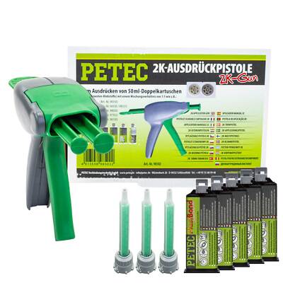 Klebstoff Kunststoffreparatur Plast Bond PETEC 5 X 50 ml mit 2K-Ausdrückpistole 