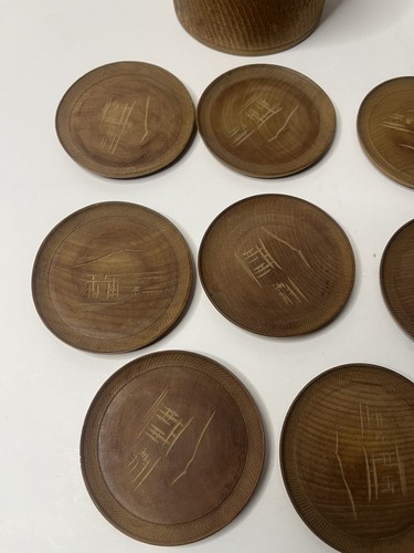 round wooden box of 8 wood coasters W/ landscape picture Coaster Size 3” - Picture 2 of 10