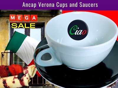 ANCAP  Verona Black Striped  Cup & Saucers Italy Cafe (2 saucers+2 cups).