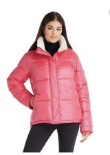 Koolaburra By Ugg Puffer Jacket Womens Sherpa Trim Soft Faux Fur Pink M $140
