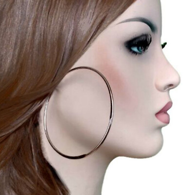 Ky & Co USA Rose Gold Tone Large Thin Folded Wire Round Hoop Earrings 3 1/8''