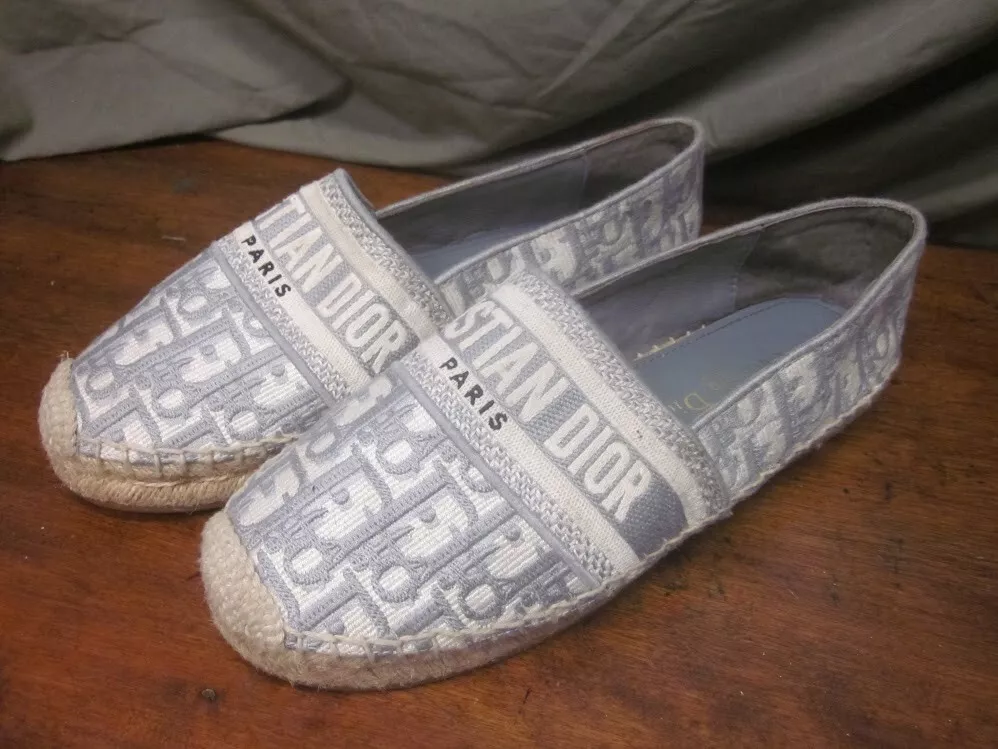 Christian Dior Granville Espadrilles Femme 8 US, 38 EU Chaussures Blanc Gris Plates