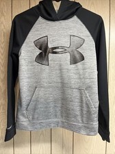 Youth Boys Under Armour Loose Storm Cold Gear Hooded Sweatshirt YLG black  gray