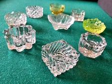 Antique Collection Of 9 Unique Glass Salt Sellars,  Fostoria, Wright & Cut Glass