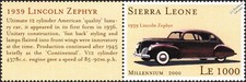 1939 LINCOLN ZEPHYR Classic Car Automobile Stamp & Se-Tenant Tab Label