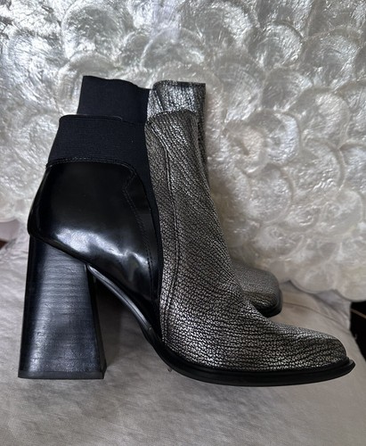 Jeffrey Campbell Black Square Toe Ankle Boots Silver Metallic Booties Sz 9.5 - Picture 16 of 16
