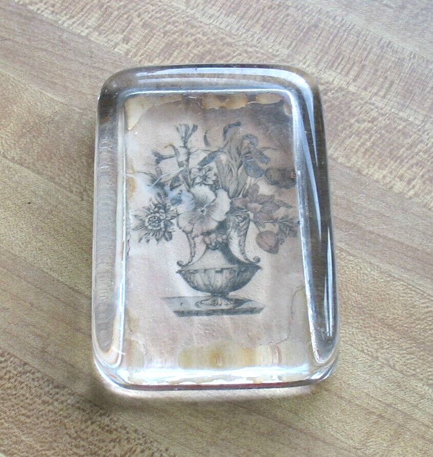 Antique Picture Glass Paperweight Flowers 4 x 2.75" eBay