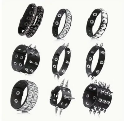 NEWDESIRES Gothic Punk Leather Bracelet Bangle Spikes Rivets Studs Punk Rock Goth Party