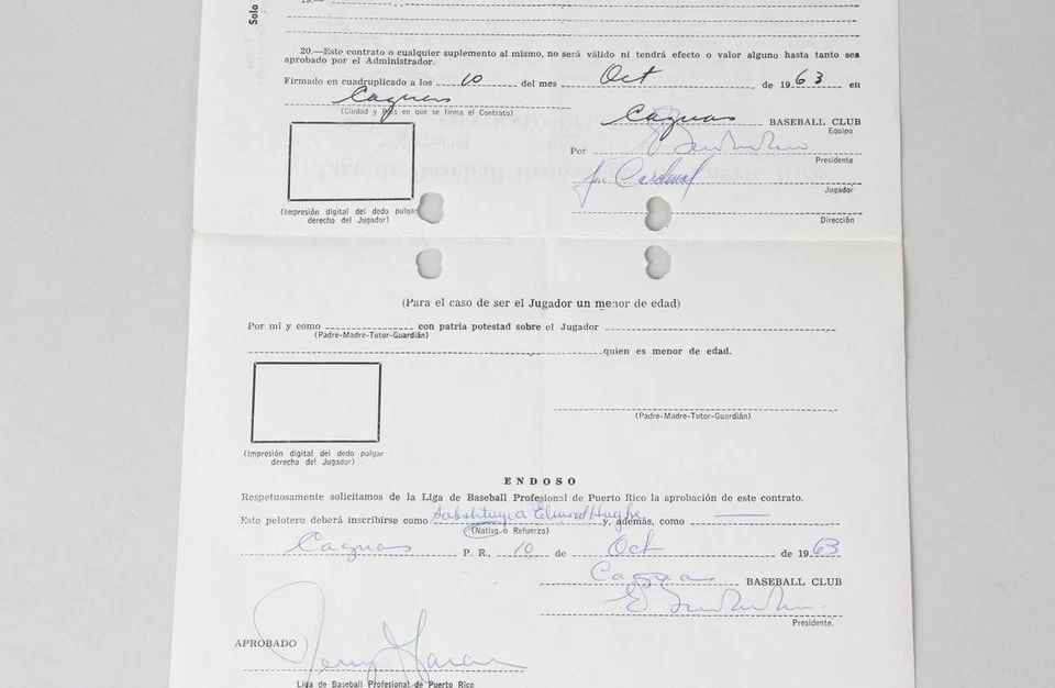 José Cardenal Firmado Contrato Gigantes - Certificado de Autenticidad JSA Foto 4 de 4