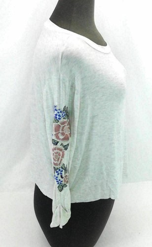 Womens Casual Crop Top Cream Flowers on Sleeve Size Large Persaya - Picture 5 of 12
