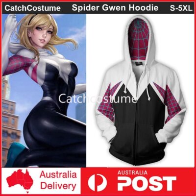 Spider Gwen Spiderman Hoodie Sweatshirt Cosplay Costume Zipper Coat Jacket