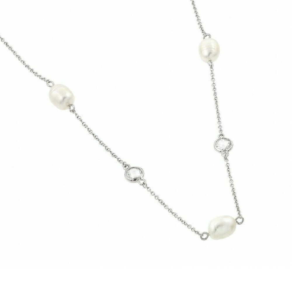 ネックレス・ペンダント STONEHENgE silver pearl cubic necklace Sterling Silver Cubic Zirconia Stones & Pearl Necklace | eBay
