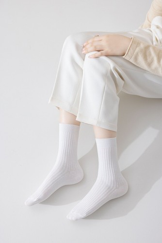 8 Pairs Women Solid Cotton Striped Mid Calf Socks Sports Stretch Elastic Socks - Picture 5 of 21