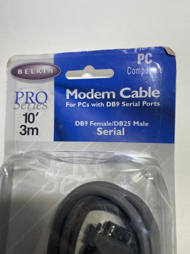 Belkin 10' IBM AT To Hayes Modem Cable DB9 Female/DB25 Male F2L088-10 NIB - Afbeelding 2 van 3