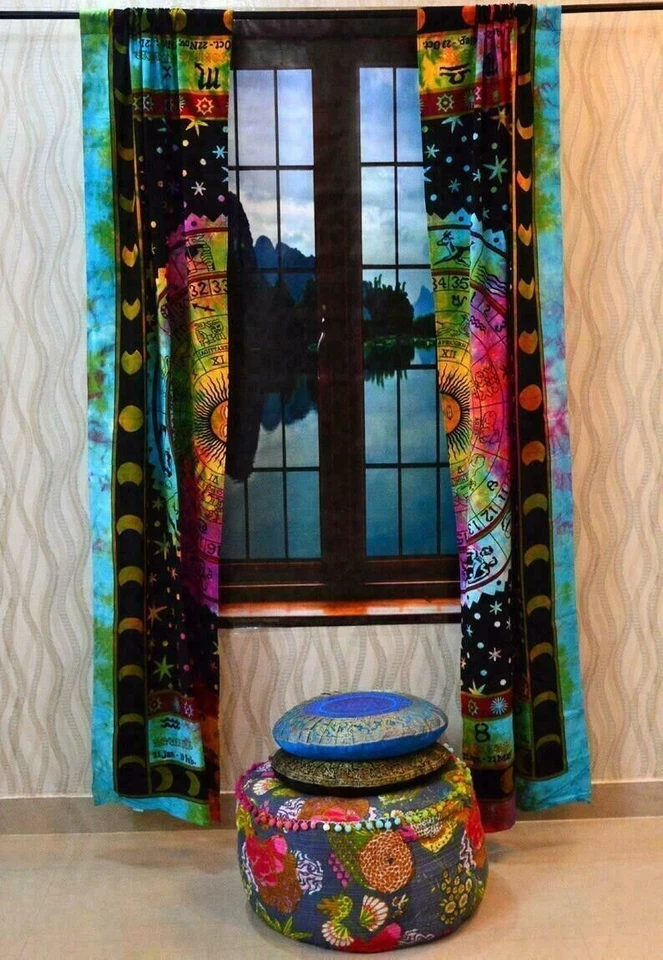 Cortina de porta astrologia decoração algodão hippie boho mandala tapeçaria cortina de janela - Imagem 3 de 3