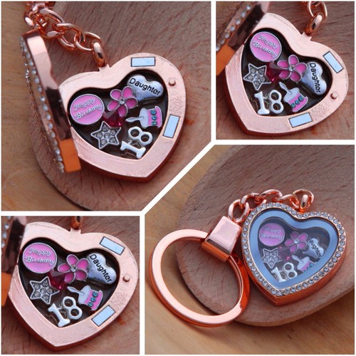 Personalised BIRTHDAYGift Floating charm Heart Memory Locket keyring -30th40th - - Picture 1 of 4