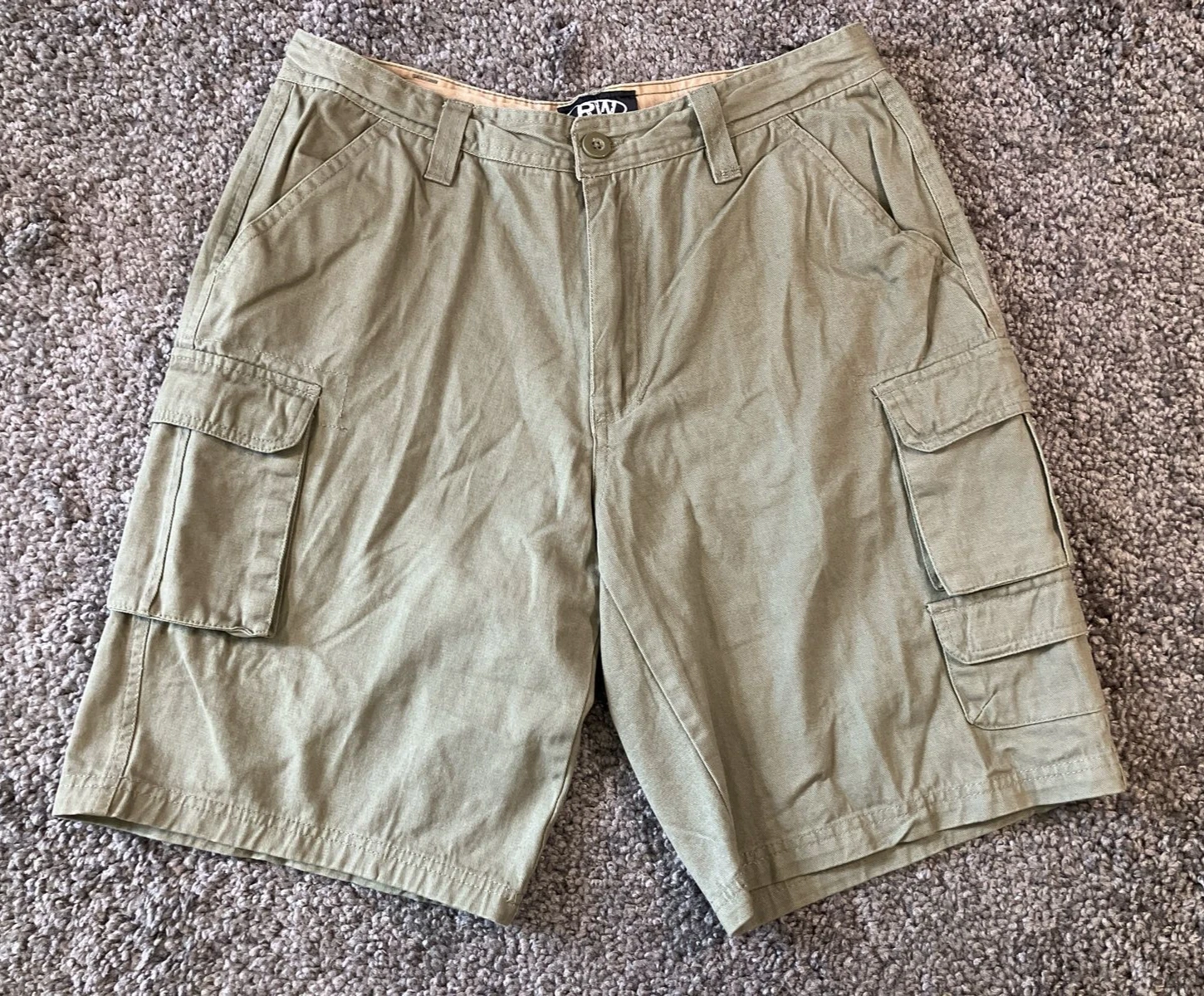 Rugged Wear Cargo Shorts Mens 32 Khaki Green Utility Hiking Camping 32x10 Pocket