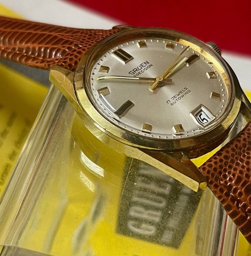 Green gold vintage Gruen Autowind automatic watch 1960s stunning dial with date - Picture 2 of 19