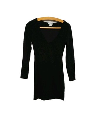 H&M Kleid Damen XS Schwarz Bodycon Mini Kleines Schwarzes Langarm Eng Party - B4